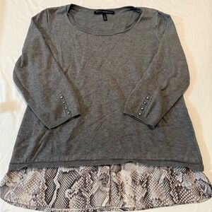 White House Black Market Gray Top with Snakeskin Hem, Size M